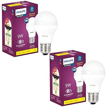 Philips Base E27 9-Watt LED Bulb (Golden Yellow,Pack of 2)