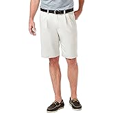 Haggar Mens Cool 18 Pro Straight Fit Pleated Front 4-Way Stretch Expandable Waist Golf Performance Short