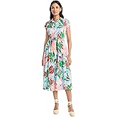 Maggy London Women's Midi Shirt Collared Button-Down A-line Silhouette-Elegant Versatile Dresses
