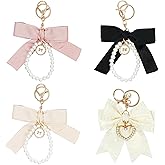 COAUXOG 4pcs Bow Keychain Charms for Women,Cute Purse Keychain Charms Bow Rhinestone Pearl Wristlet Handbag Accessories Backpack Car Keys Camera Bag Accessories