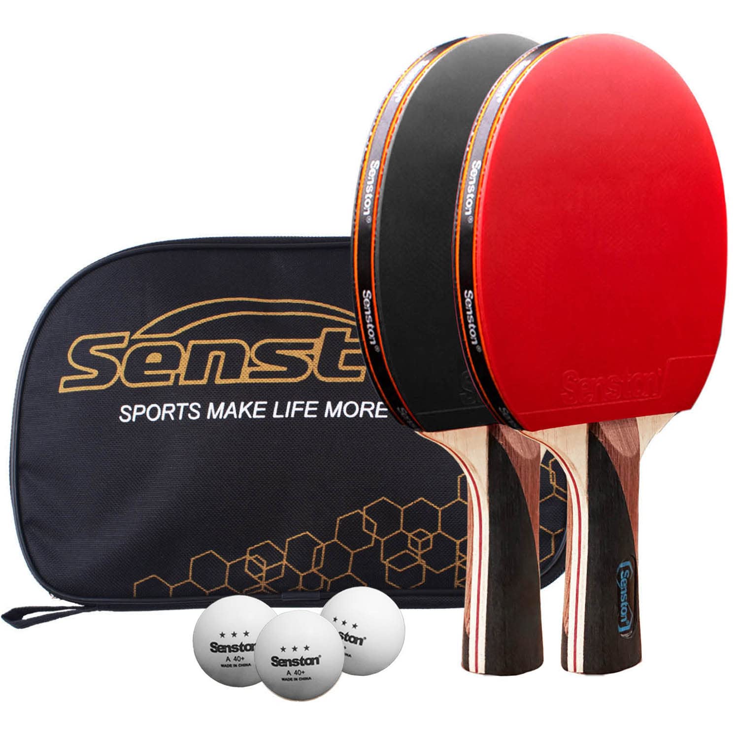 Senston Table Tennis Bats 2 Player Set, Ping Pong Paddle Set with Racket Case and balls