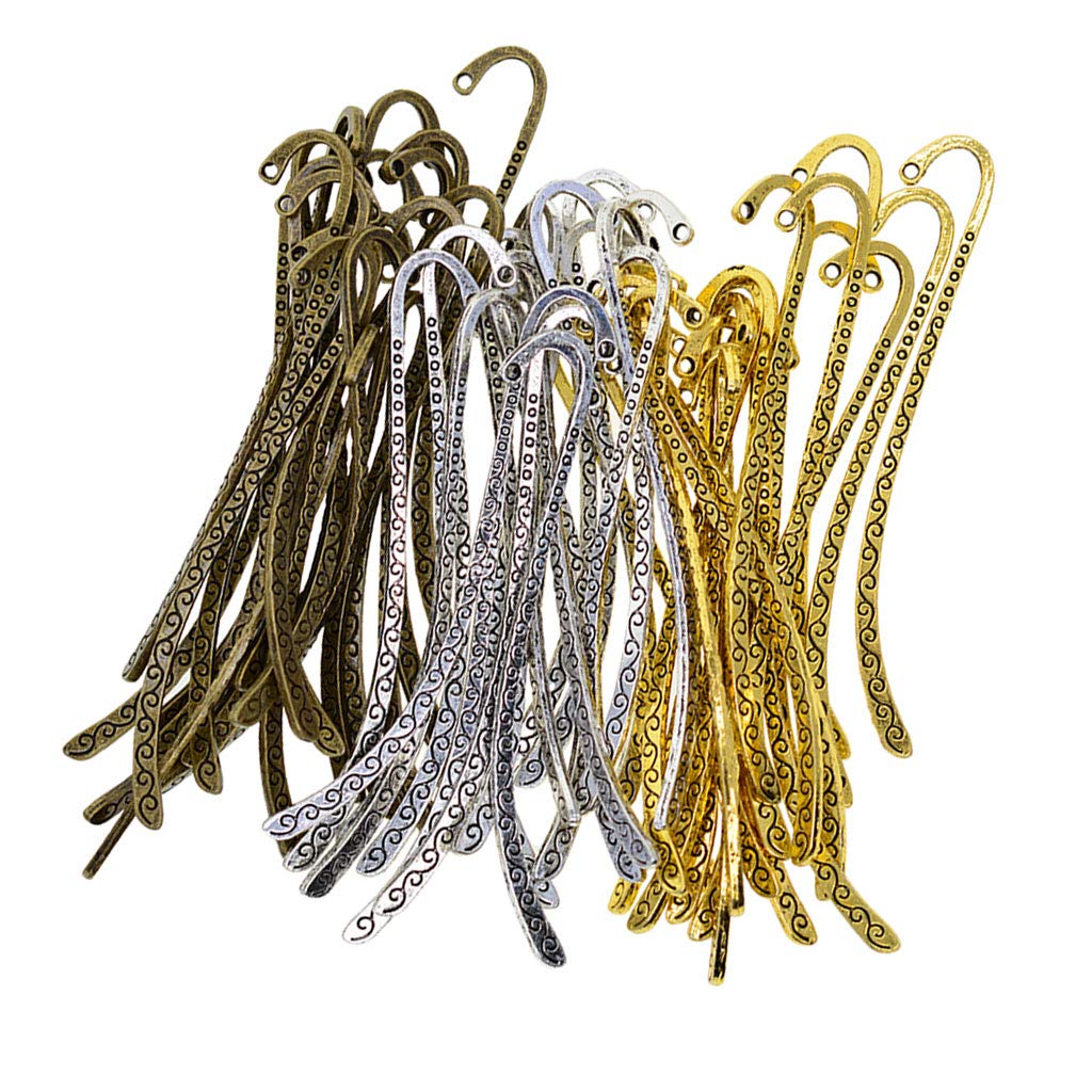 non-brand 60 Pcs Flat Bookmarks Paper Bookmarks for Reading Jewellery Making Hanging Craft Pendant - Bronze/Gold/