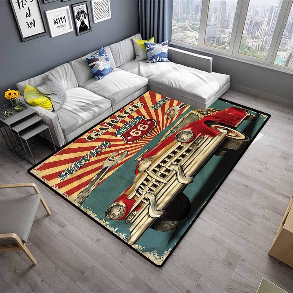 Modern Indoor Rugs Americana Non-Slip Doormat Carpet Old Garage Repair Shop (5'x8')