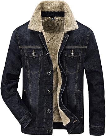 shearling lapel thicken warm slim men's denim jacket
