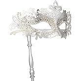 Hoshin Masquerade Mask with Stick, Mardi Gras Deecorations Venetian Masks for Womens