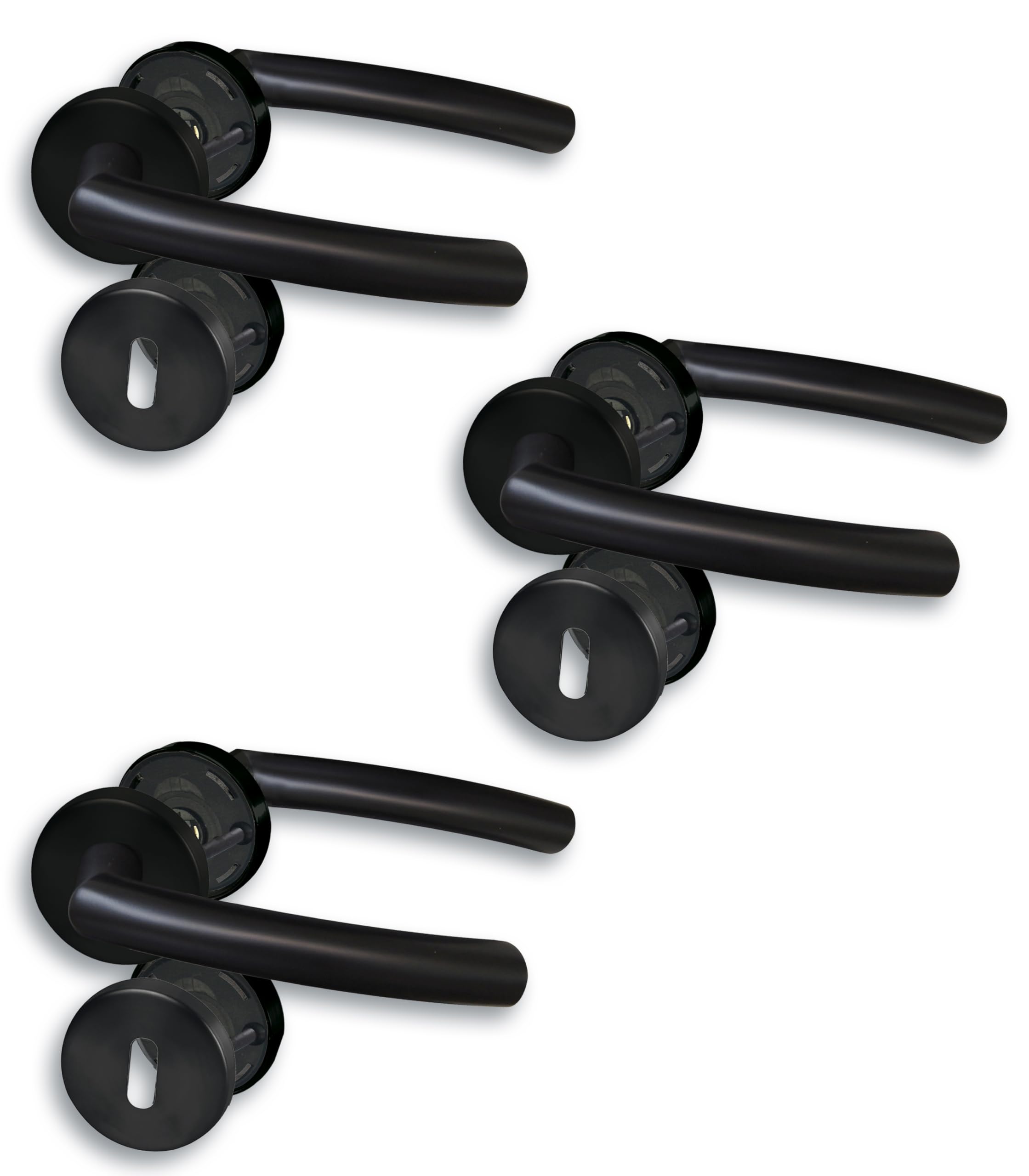 Alpertec Rosette Set II Door Fittings Set of 3 Stainless Steel Black for 3 Room Doors with Deadlock Hole Cliprosette Diameter 52 mm Door Handle Door Handle