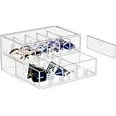 Lolalet Clear Sunglasses Organizer with Drawer, Eyeglass Eye Wear Display Case Storage Box with Removable Dividers for Multip