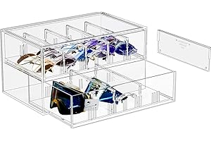 Lolalet Clear Sunglasses Organizer with Drawer, Eyeglass Eye Wear Display Case Storage Box with Removable Dividers for Multiple Pairs -1 Pack, 2 Layers