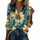 Mardi Gras Shirts for Women Long Sleeve Tops Plus Size Button Down T Shirt Dressy Casual Blouse Work Outfits Floral Tees