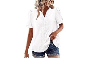 TXXEOSS Women Lace Swiss Dot Flowy Summer Tops Casual Dressy Short Ruffle Sleeve Blouse V Neck Shirt Tunic Ladies Clothes