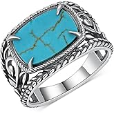 Biduanro Genuine Turquoise Rings for Men 925 Sterling Silver Vintage Mens Ring Nature Gemstone Rings Real Turquoise Jewelry for Men