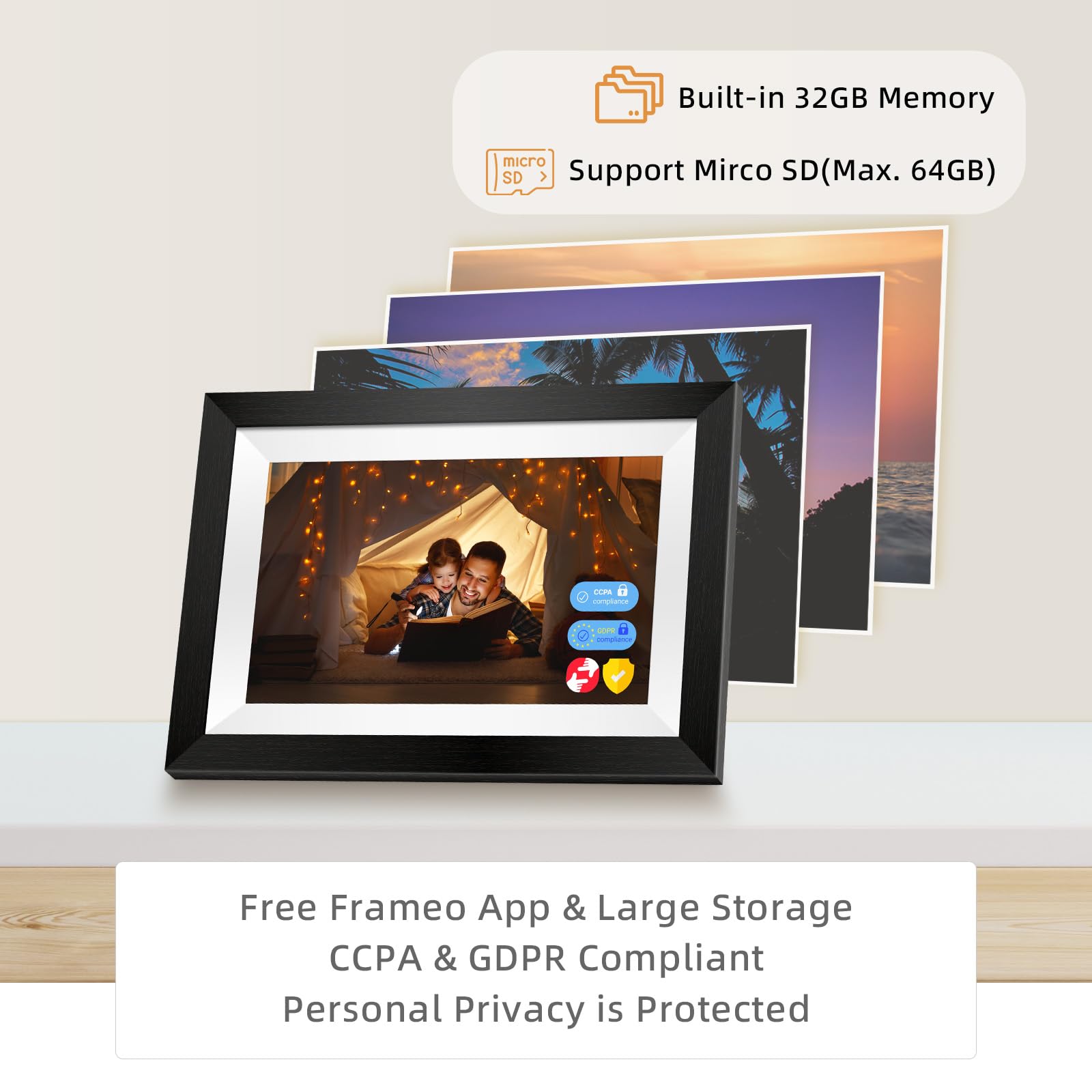 Eptusmey Digital Picture Frame Built-in 32GB 10.1