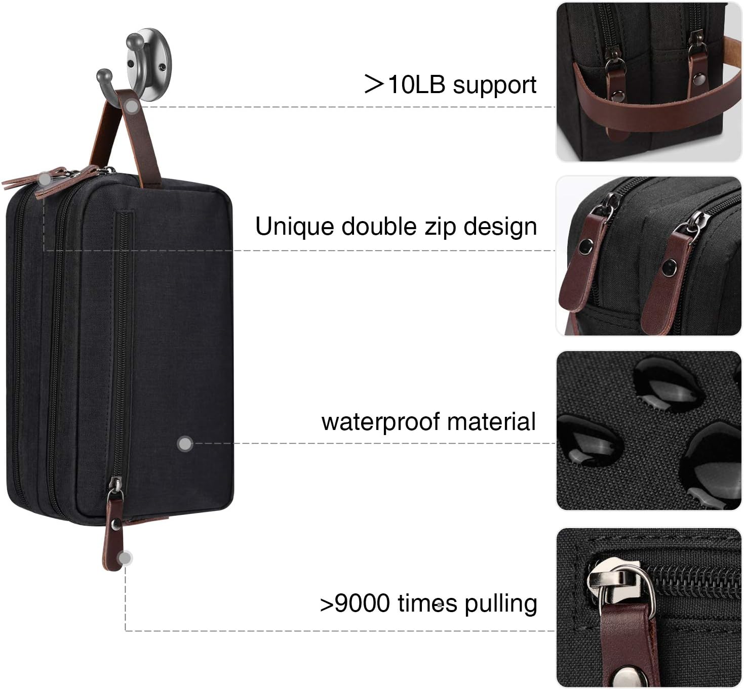  | Men's Travel Toiletry Organizer Bag Water-resistant Shaving Dopp Kit Bathroom Bag (Black Water-resistant) | Packing Organizers