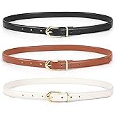 JASGOOD 3 Pack Womens Skinny Leather Belt for Jeans Thin Leather Fashion Ladies Waist Belt with Gold Buckle for Dress Pants