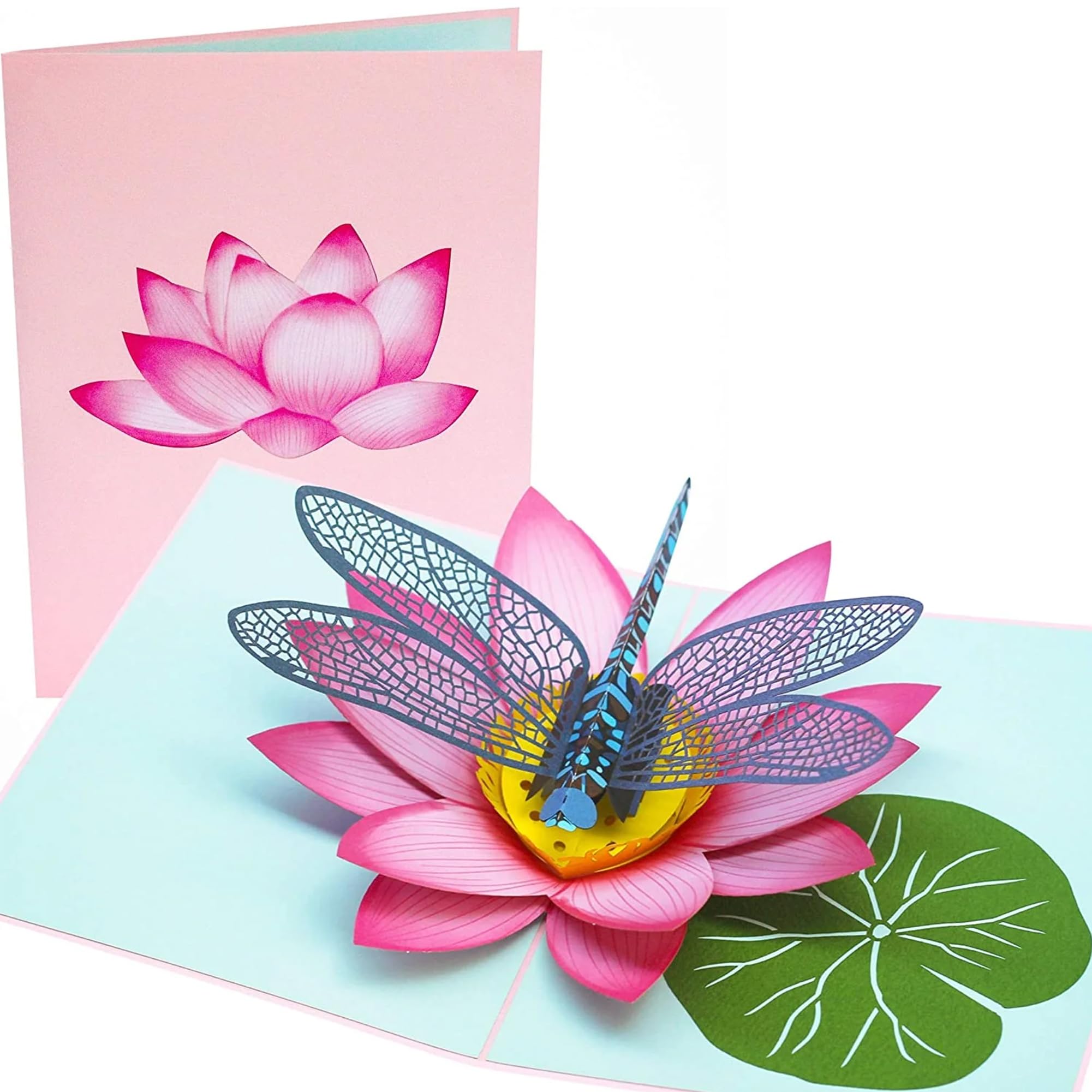 PopLife Blue Dragonfly and Lotus 3D Pop Up Card - Mother's Day, Valentine's Day, Birthday, Thank you, Get Well, Anniversary - for Friends, Sister, Wife, Grandma, Daughter, Girlfriend
