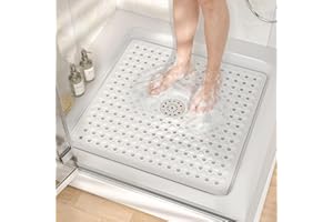 HITSLAM Non Slip Shower Stall Mat with Center Drain Hole, Diamond Textured PVC Bath Mat for Inside Shower, Machine Washable, 