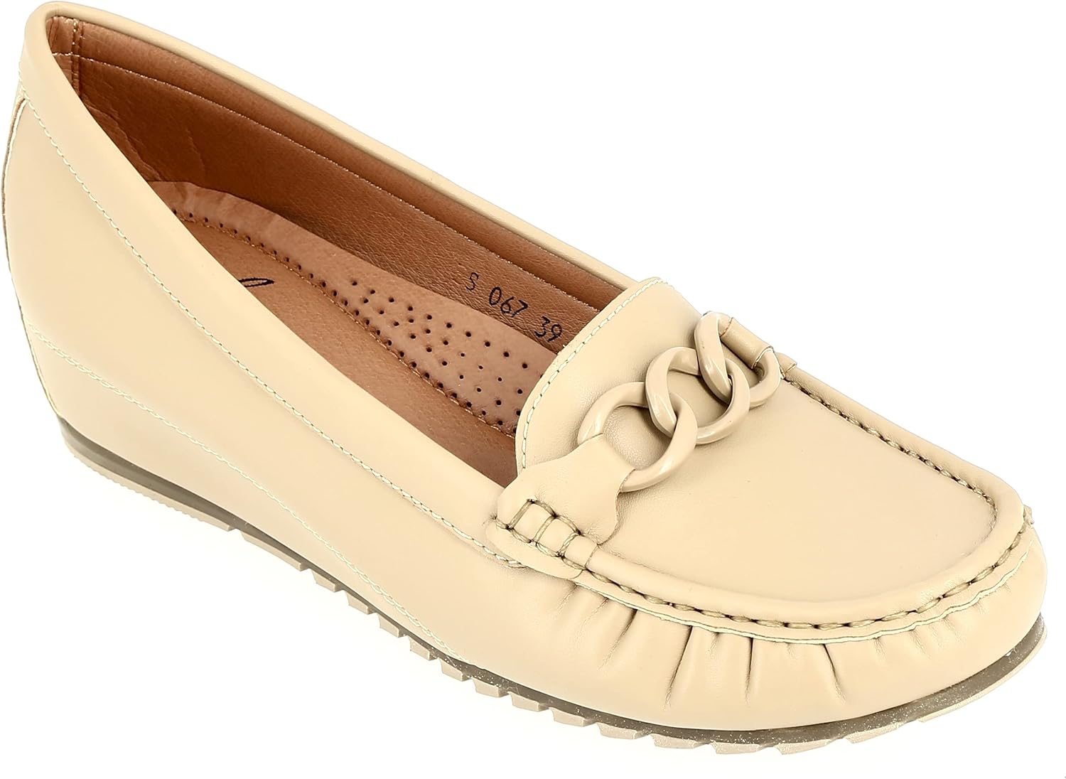 Ladies Beige Faux Leather Loafers With Trim Amazon.co.uk Shoes & Bags