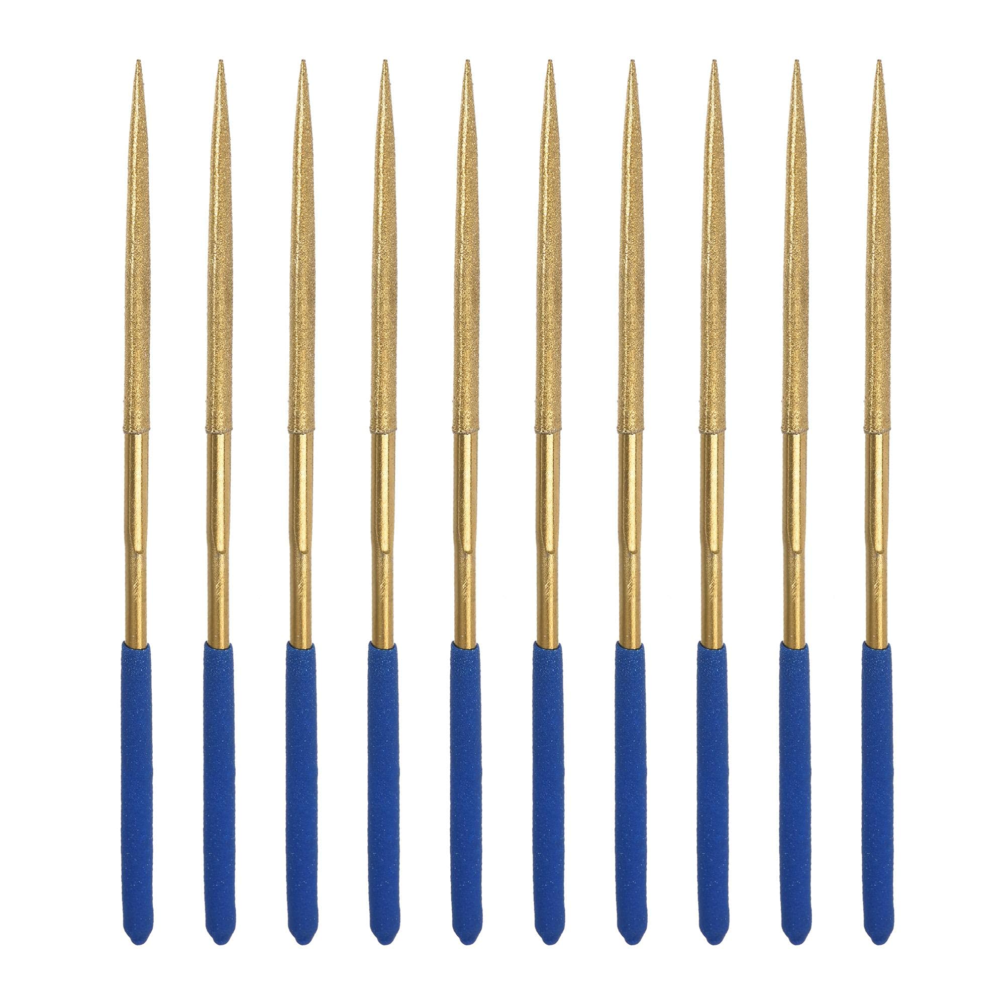 sourcing map Diamond Needle File Set 3mm x 140mm, Oval Files Titanium Coated Tools for Metal Wood Stone Glass, 10pcs