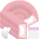 URAQT Eye Gel Pads 50 Pairs with 10 Eyelash Brushes Pink Pro Salon