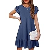 YOVION Girls Summer Dresses Boho Ruffle Sleeve Tiered Swing Casual Dress with Pockets for 6-12 Y