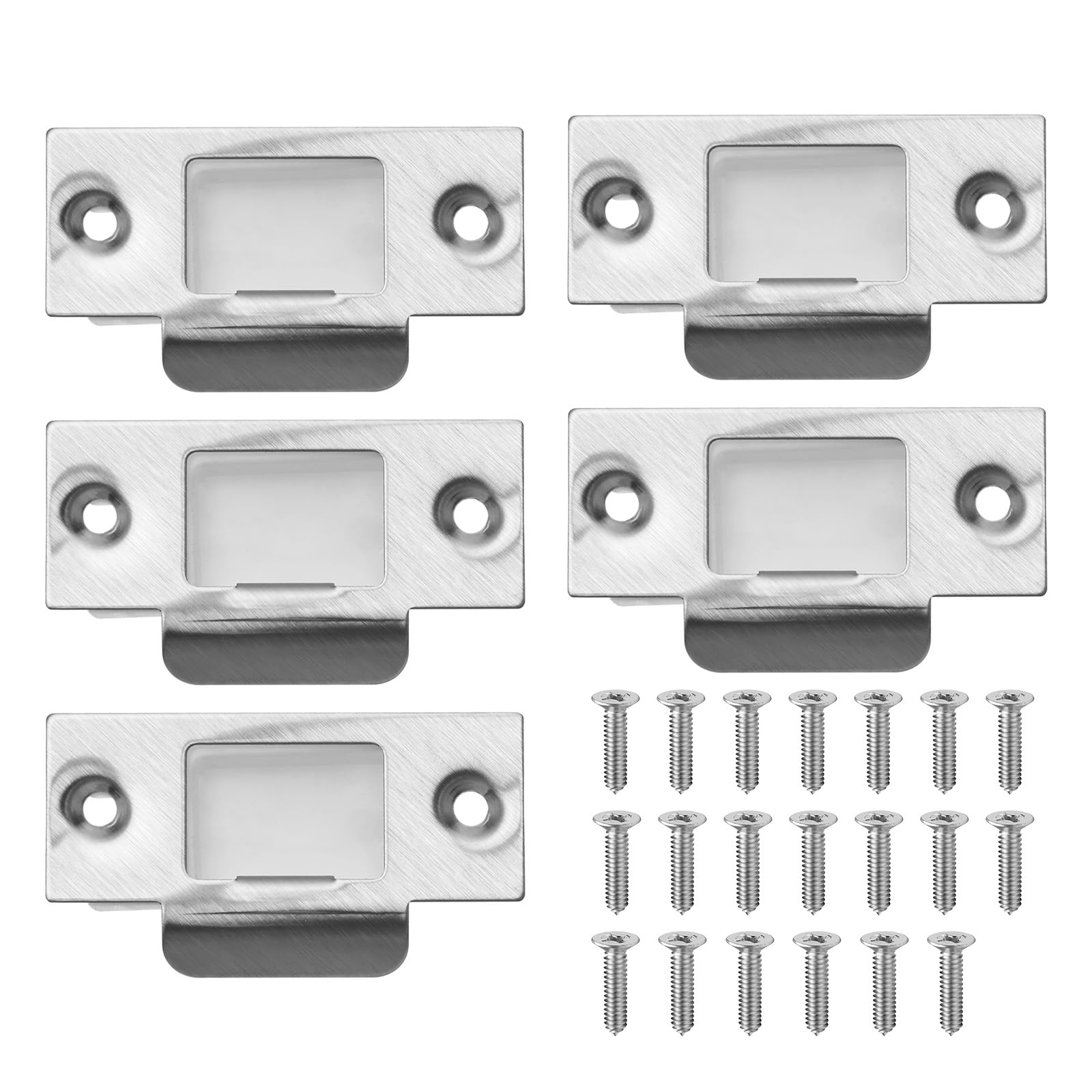 SG Store 5 Sets Door Strike Plate with Dust Box & Matching Screws Stainless Steel Security Strike Reinforcing Kit for Wooden Doors House Doors 68 x 26 x 55 mm