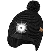 Etsfmoa Beanie with The Light for Men Women,Fleece Lined hat with Earflaps,Type c Rechargeable LED Caps