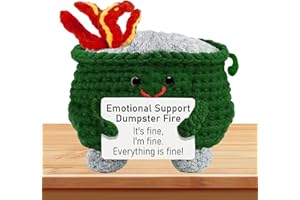 Emotional Support Crochet Dumpster Fire with Positive Card for Coworkers - It's Fine Everything is Fine Cute Room Decor Knitt