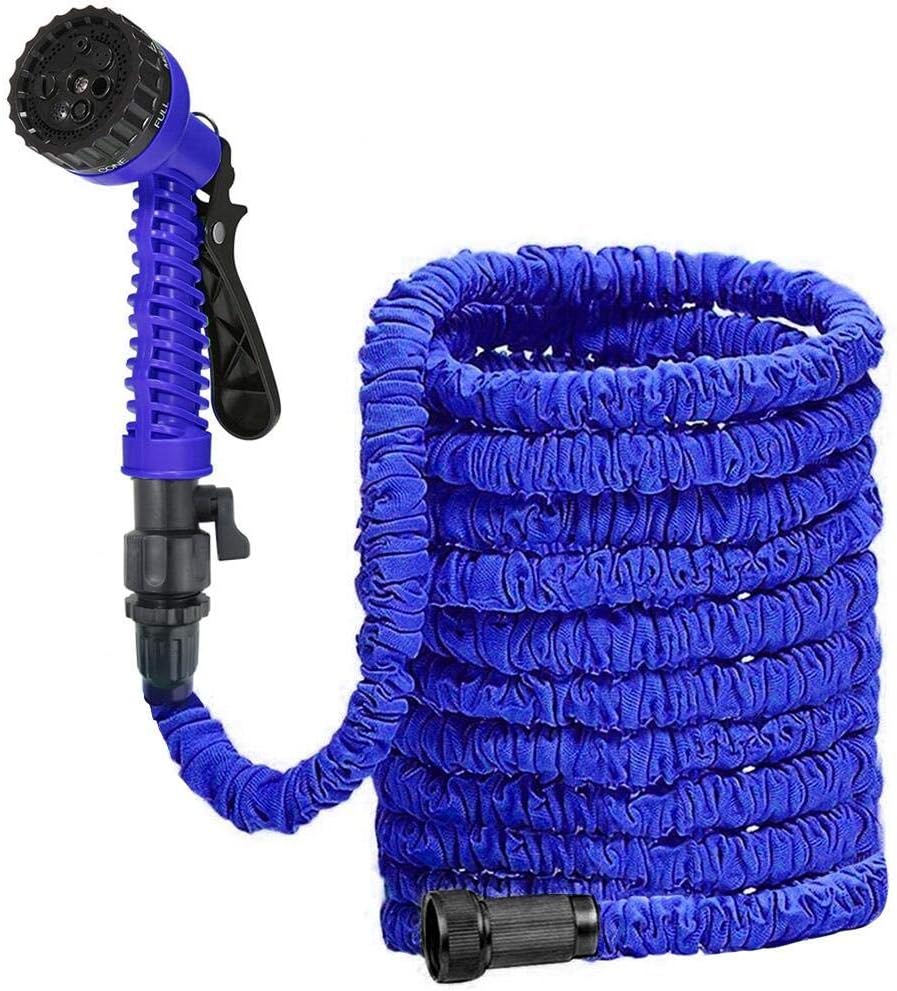 DAMIGRAM Expandable Garden Water Hose Pipe, 3 Times Expanding 25FT Flexible Lightweight Hose Pipe With 8 Function Spray Gun For Washing Car, Watering Flowers (Blue)