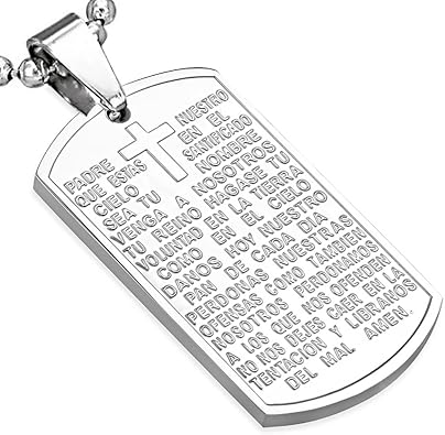 In Acciaio Inox Placcato Argento Con Preghiera Del Padre Nostro Padre Nostro In Spagnolo Collana Con Ciondolo My Daily Styles Amazon It Gioielli