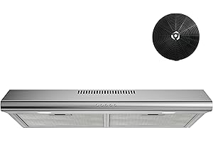 FIREGAS Under Cabinet Range Hood 30 inch, Ducted/Ductless Convertible Kitchen Hood Over Stove Vent, LED Light, 3 Speed Exhaust Fan, Reusable Aluminum Filters, Push Button, with Charcoal Filter