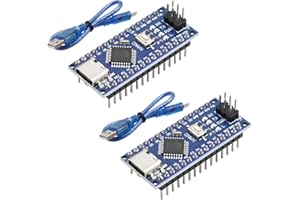 LUIRSAY 2Pcs Nano V3.0 Board ATmega328P/CH340G Chip Microcontroller Kit Compatible with Arduino IDE/PWM/SPI 5V 16M(USB C Port with 2Pcs USB Cable)
