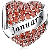 DALARAN Birthstone Charms Happy Birthday Heart Bead Charm for Pandora Bracelet with Present Box for Women
