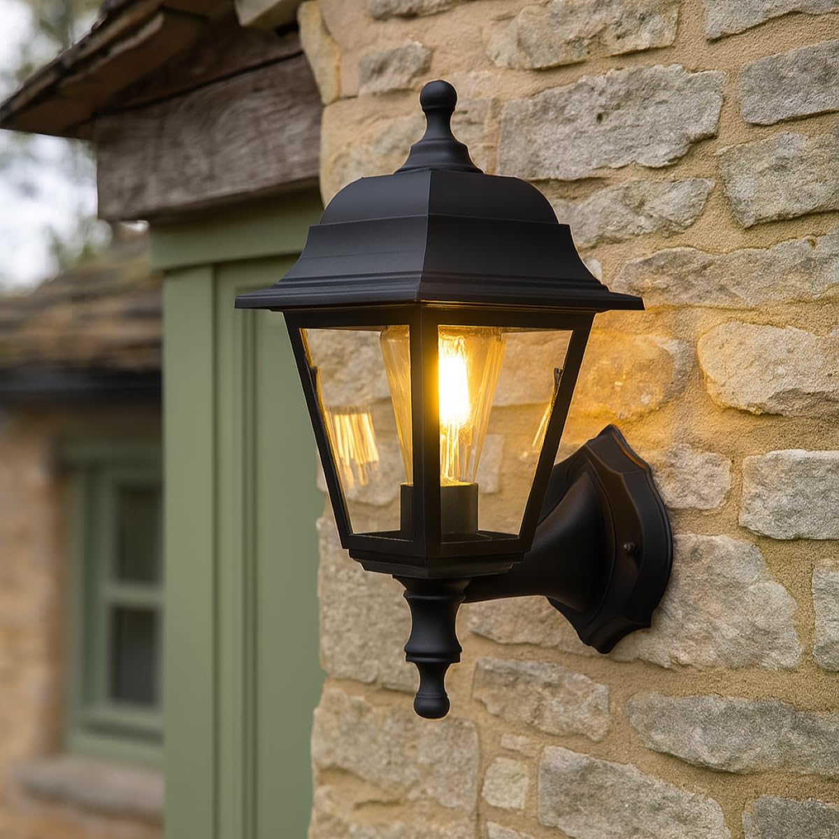 CGC Lighting Outdoor Outside Wall Light Black Coastal Weatherproof Lantern Traditional Vintage LED (Black Wall Light 3)