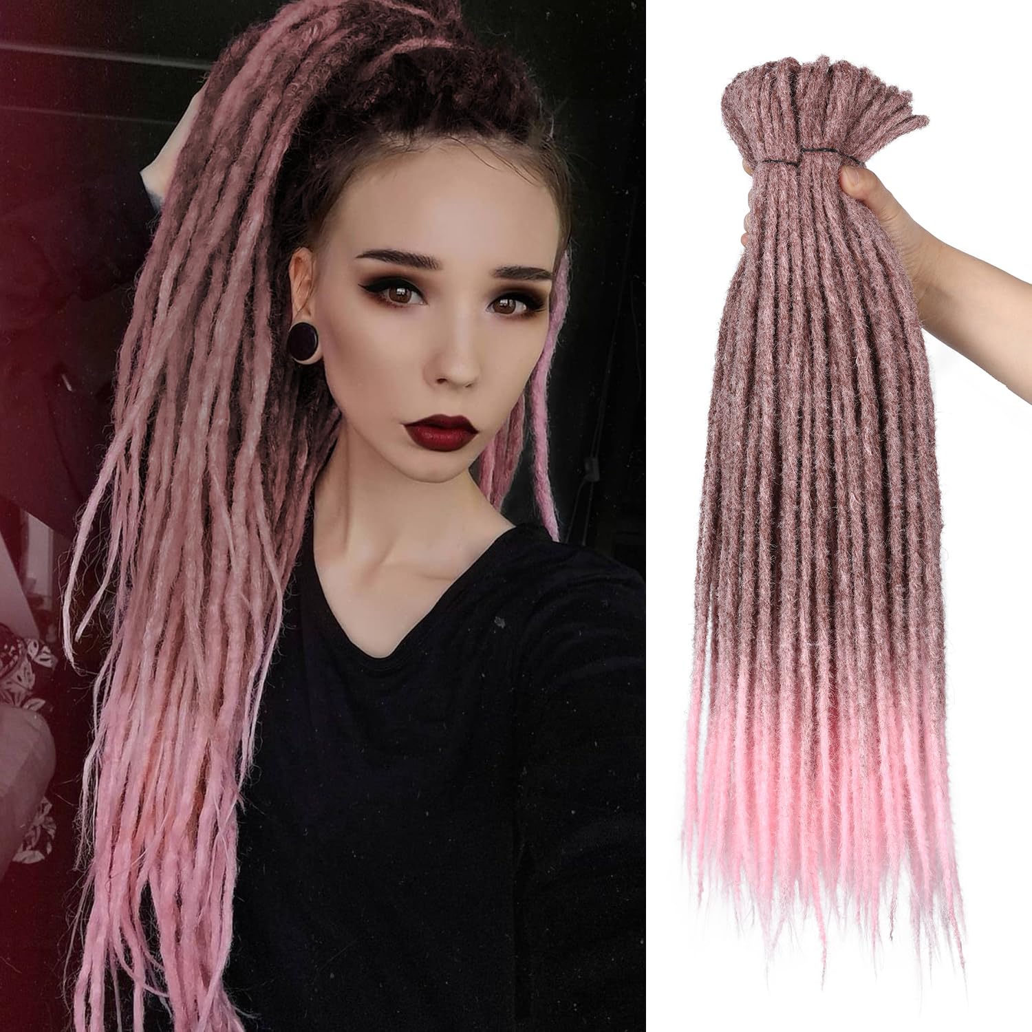 Photo 1 of WIGER Straight Dreadlock Extensions DE Hip-Hop Soft Locs Crochet Hair for Women Ombre Pink DE Dreads Extensions Handmade Reggae Hair Hippie Synthetic Twisted Hair (Full Set 50 Strands, Ombre Pink)