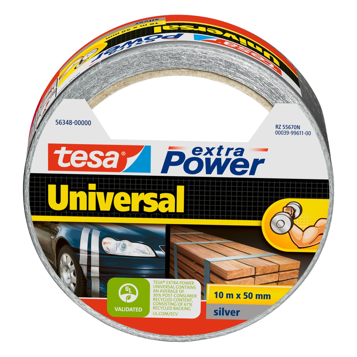 tesa extra Power Universal Duct Tape - Adhesive Tape with Extra Strong Hold and Versatile Use - For Repairs, Fastening, Sealing and More - Grey - 1 roll - 10 m x 50 mm