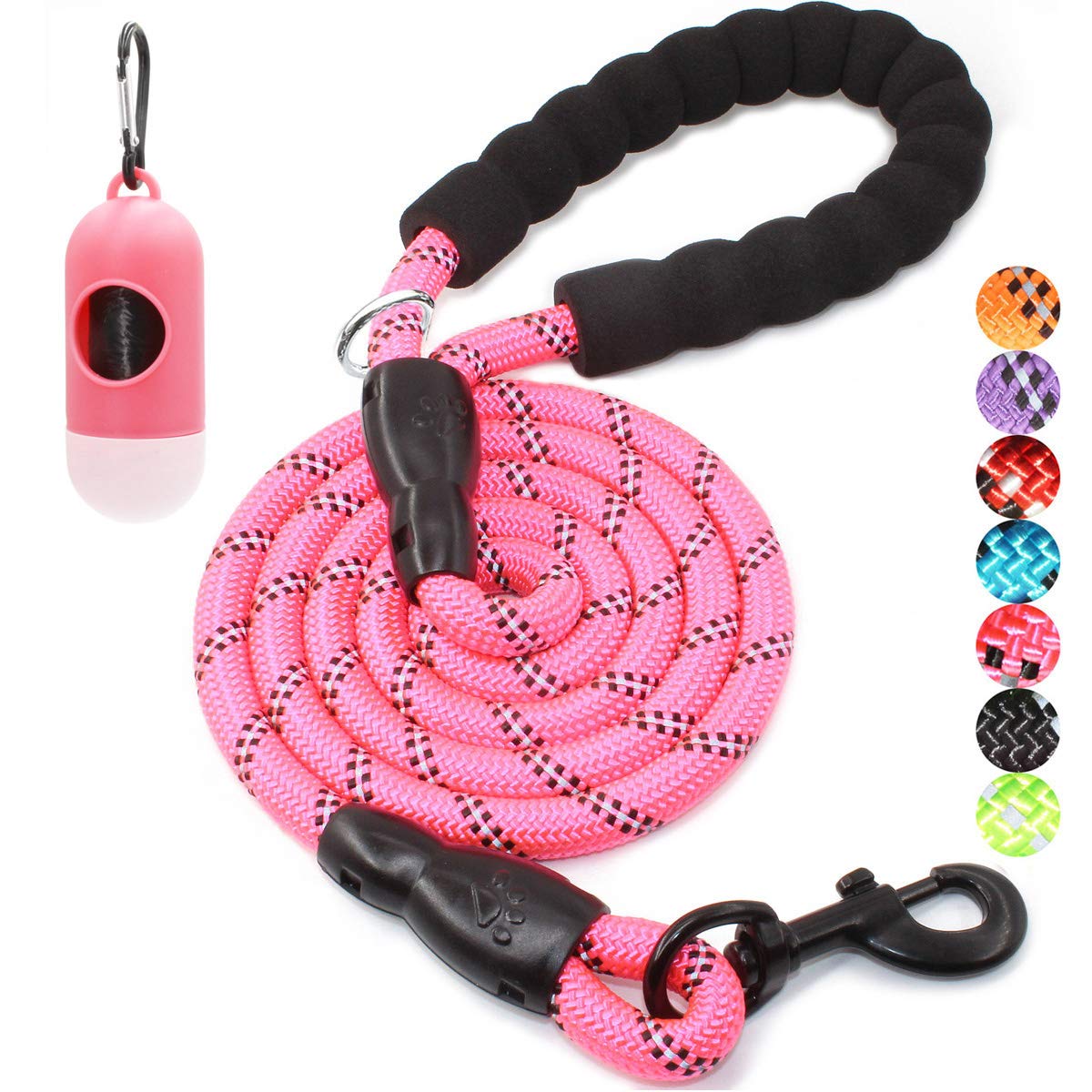 BAAPET 2/4/5/6 FT Dog Leash with Comfortable Padded Handle and Highly Reflective Threads for Small Medium and Large Dogs (6FT-1/2'', Pink)