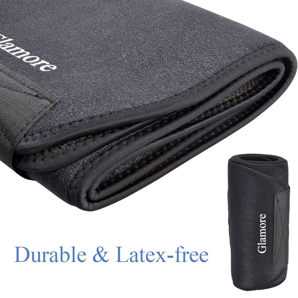 Glamore Waist Trimmer, Abdominal Fitness Workout Slimming Sweat Belt Fully Adjustable Impact Resistant Exercise Waist Trainer belts for Men and Women, Black