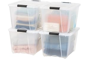 IRIS USA 51 L Plastic Storage Box with Lid and Latches - 4 Pack - BPA-Free, See-Through Organizing Solution, Durable Nestable