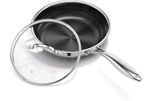 8 Inch Nonstick Frying Pan with Lid, Titanium Ceramic Tri-Ply Stainless Steel Non Stick Skillet W/Lid Small Hybrid Cooking Pa
