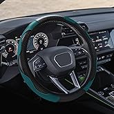 QZTYTY Car Steering Wheel Cover, 15 inch Carbon Fiber Microfiber PU Leather Elastic Steering Wheel Protector, Universal Car Accessories (Dark Green)