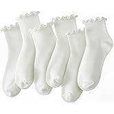 HONGTEYA 6 Pairs Womens Ruffle Socks Casual Cute Ankle Socks Soft Breathable Cool Frilly Crew Socks for Women Girls