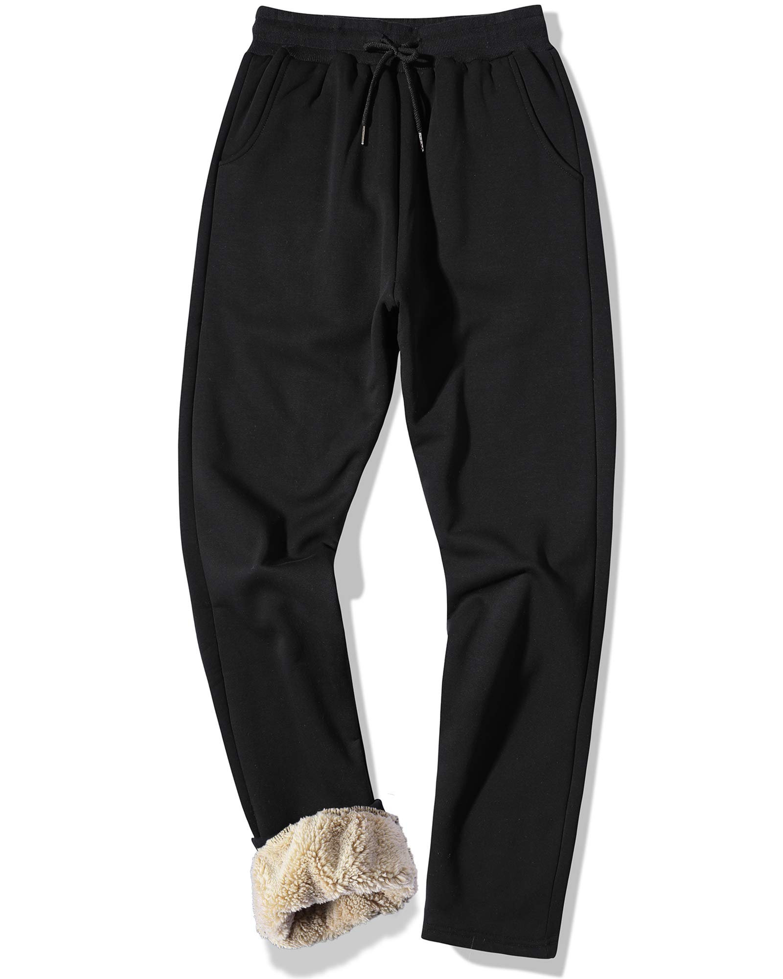 MACHLAB Men's Thermal Fleece Jogger Pants Sherpa Lined Sweatpants Winter Warm Thick Track Pants Black#1808 XL Image