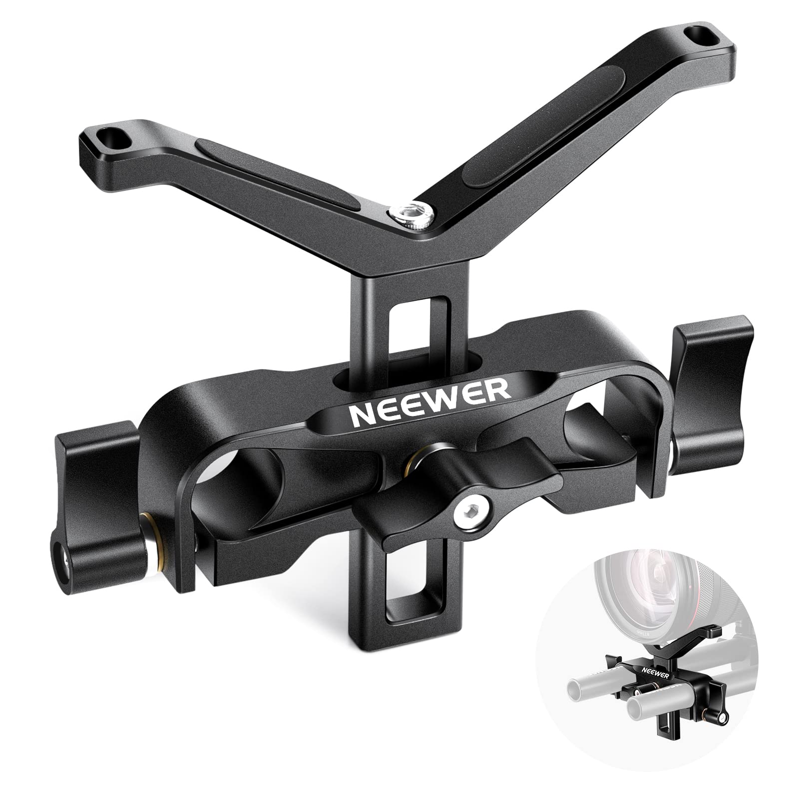 NEEWER Telephoto Long Lens Support Bracket, Y-Shaped Lens Bracket with 35mm Vertical Adjustment, Compatible with DSLR Camera Shoulder Rig with 15mm Rods - LSB35