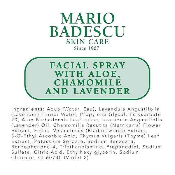 MARIO BADESCU FACIAL SPRAY WITH ALOE, CHAMOMILE AND LAVENDER FOR ALL SKIN TYPES | FACE MIST THAT HYDRATES AND RESTORES BALANCE & BRIGHTNESS | 4 FL OZ