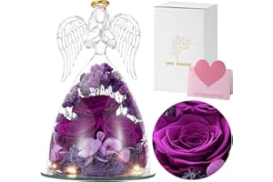 Emibele Christmas Angel Rose Gifts for Mom Grandma, Preserved Real Rose in Glass Angel Figurines, Eternal Flower Rose Gifts f