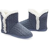 NineCiFun Women's Fuzzy Winter Bootie Slippers Knitted Ankle Boots Slippers Warm House Shoes Outdoor Indoor with Plush Fur Lining