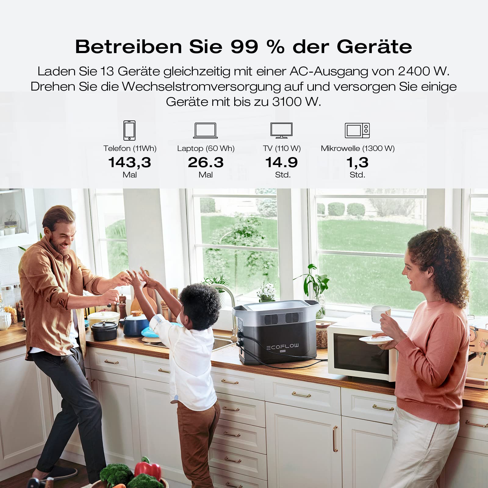 EcoFlow DELTA 2 Max tragbare Powerstation 2048Wh, erweiterbar 2-6 kWh, LFP-Batterie mit 3000 Zyklen, 80% Ladung <1 Std, 3000W Max Ausgangsleistung, Solargenerator für Zuhause, Camping, Wohnmobil 3