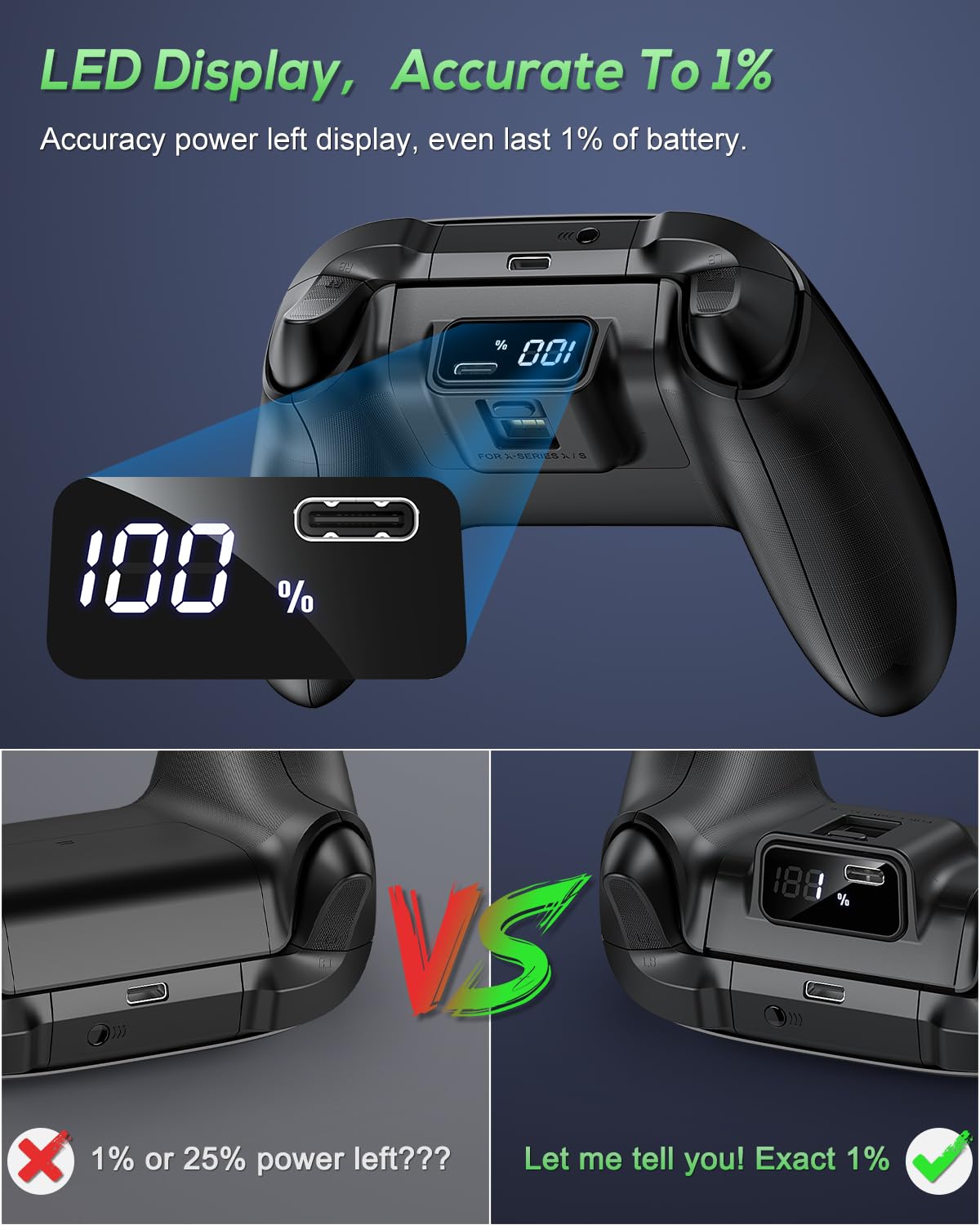[LED Display] YUANHOT Rechargeable Battery Pack for Xbox Series X/S/One/Elite, 2 Pack 5520mWh Fast Charging for Xbox Controller Battery Pack, Remote Play and Charge Kit for Xbox Series X/S Accessories