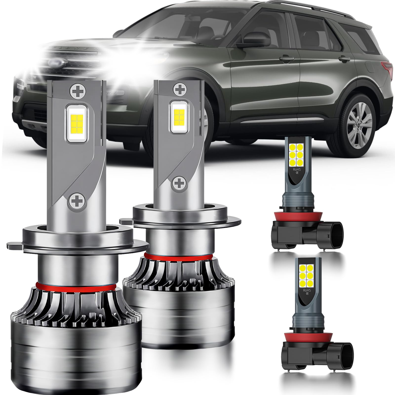 Photo 1 of HUOKEDS for Ford Explorer 2011-2015 Fog Lights Bulbs Combo, 4pcs Super Bright White Dual Beam and Fog Lights Blubs Package