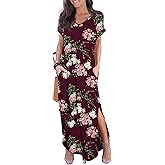 GRECERELLE Women's Maxi Dress Summer Casual Loose Side Split Short Sleeve V Neck Floral Long Dresses with Pockets, XX-Large